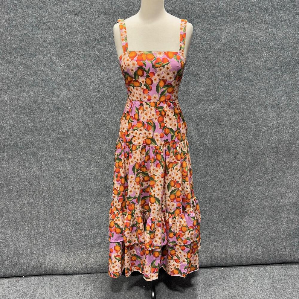Borgo De Nor Dress Womens 8 Multicolor Fruit Floral Square Neck Maxi Sundress